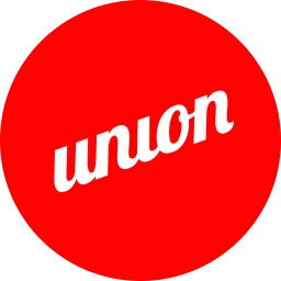 Red circular logo with the white italicized word 'union' centered.