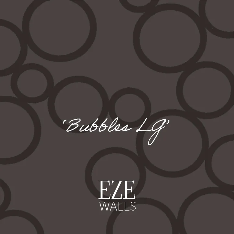 Wall pattern with various sizes of dark brown circles on a lighter brown background and text 'Bubbles LG' and 'EZE WALLS'.